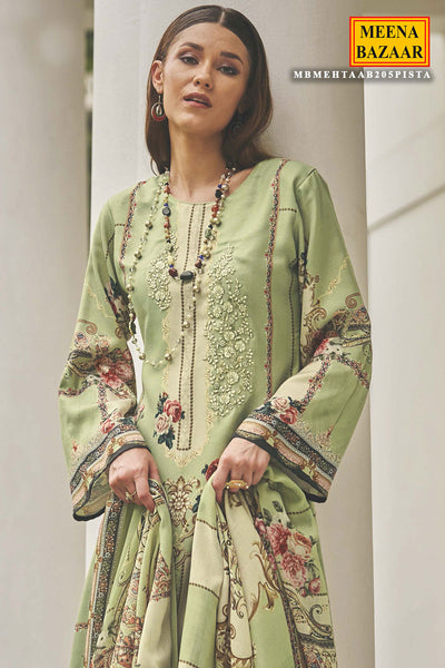 Pista Pashmina Resham Thread Embroidered Printed Suit