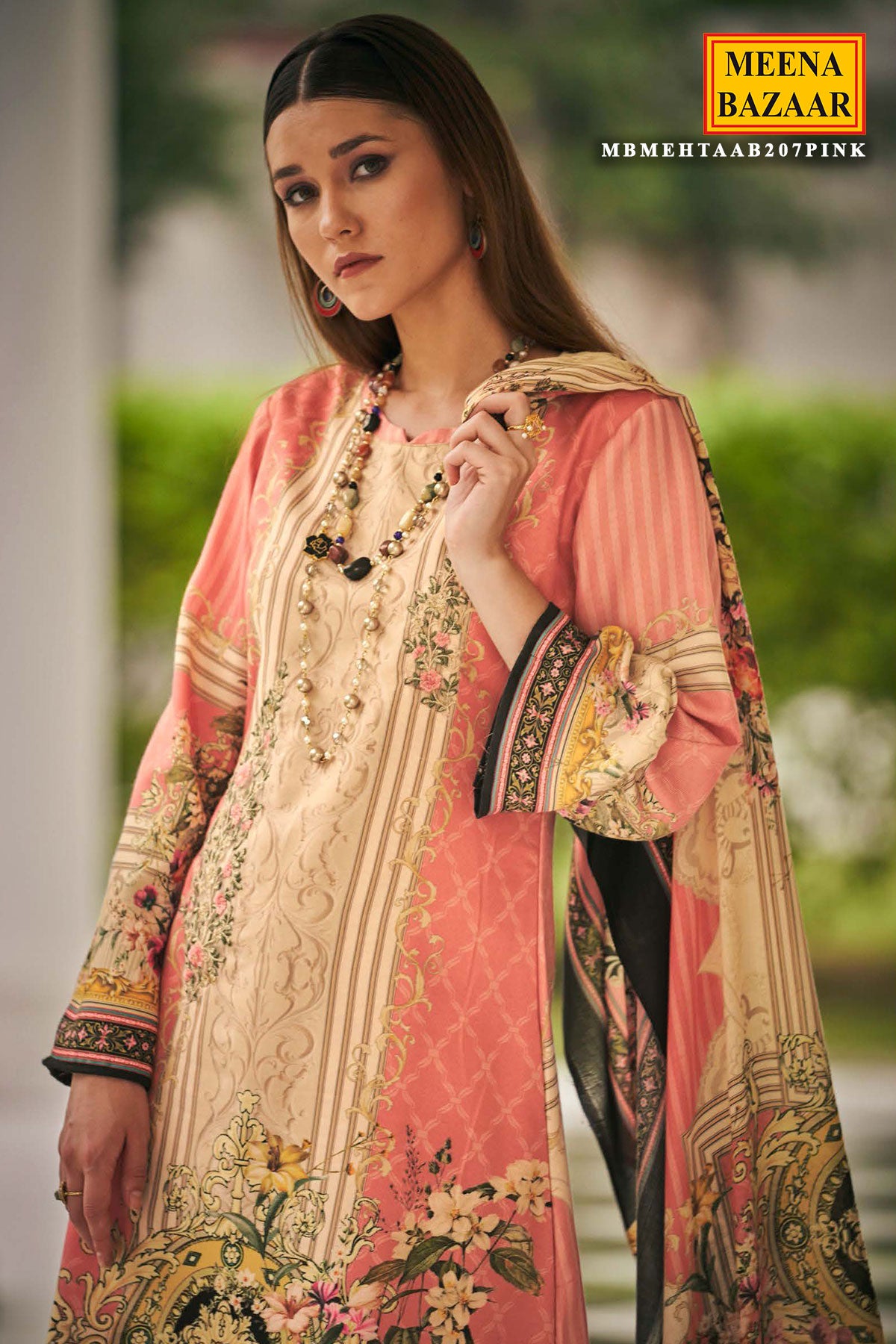 Pink Pashmina Resham Thread Embroidered Printed Suit