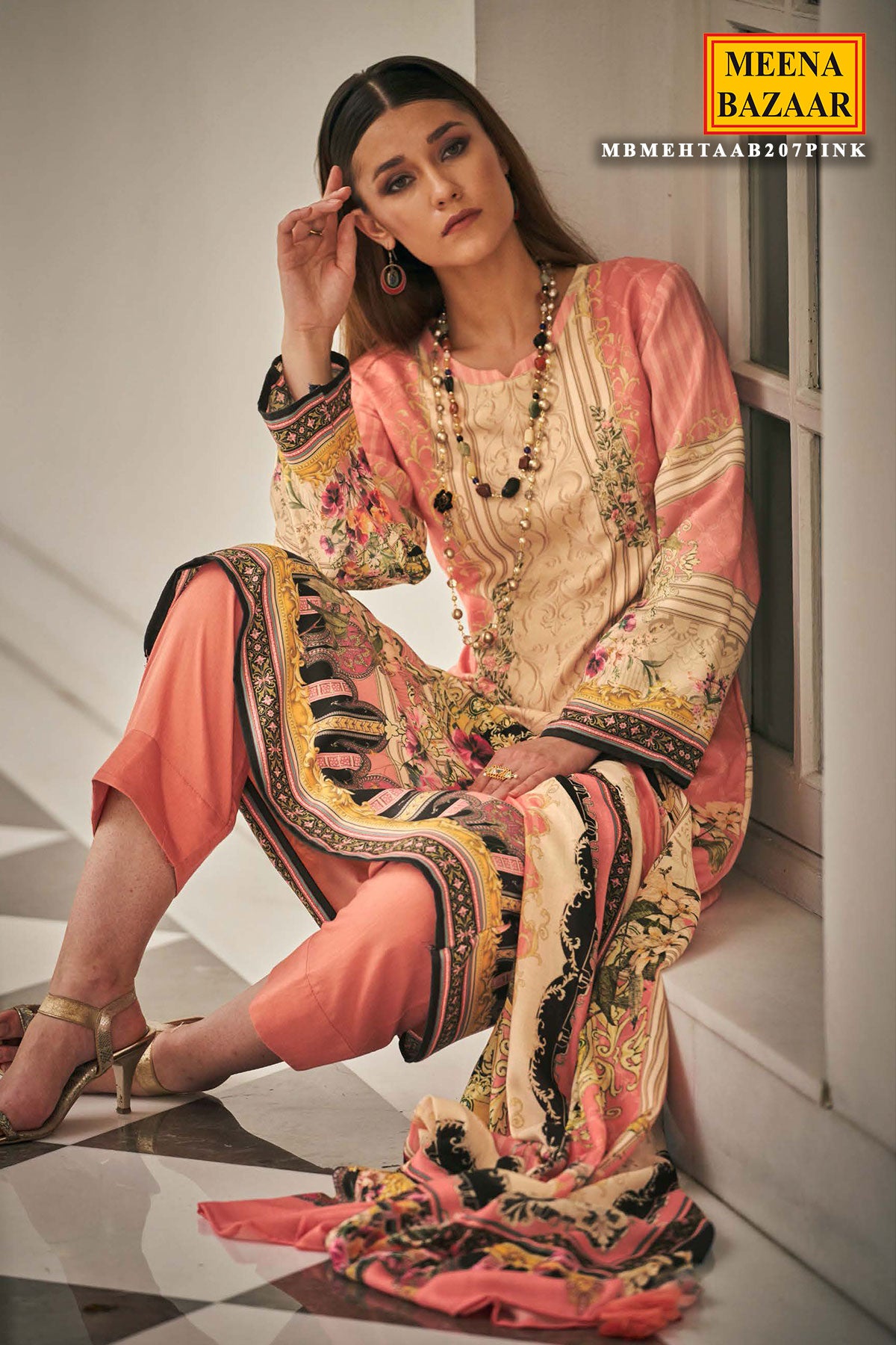 Pink Pashmina Resham Thread Embroidered Printed Suit