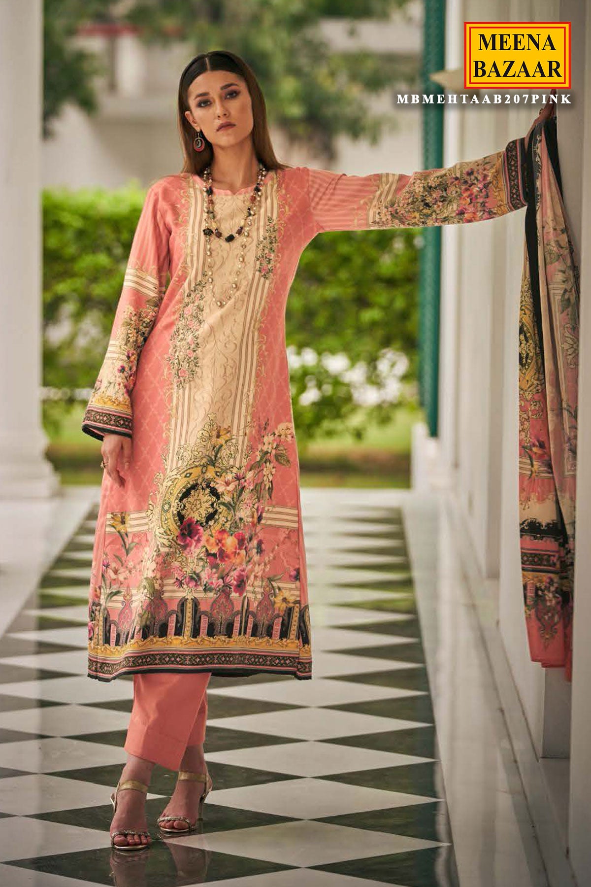 Pink Pashmina Resham Thread Embroidered Printed Suit