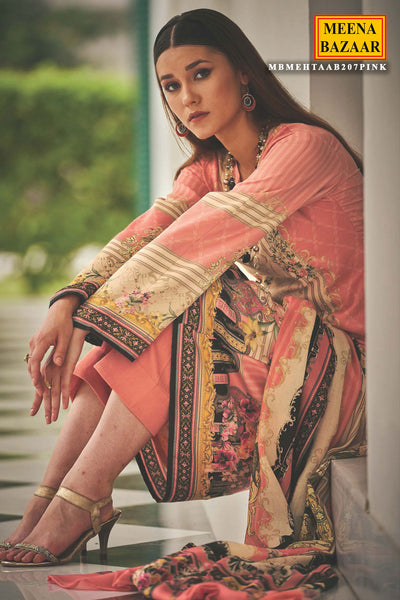 Pink Pashmina Resham Thread Embroidered Printed Suit