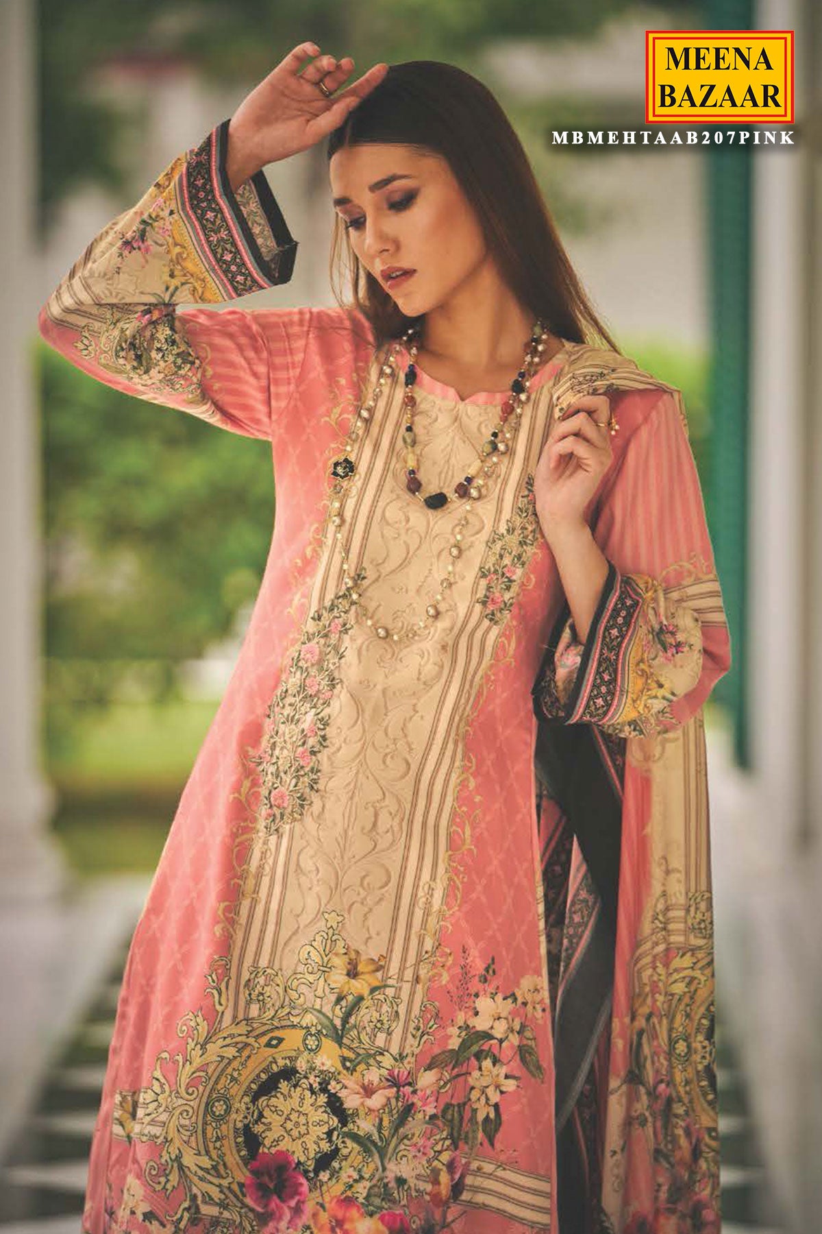 Pink Pashmina Resham Thread Embroidered Printed Suit