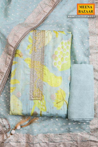 Firozi Tissue Embroidered Unstitched Suit