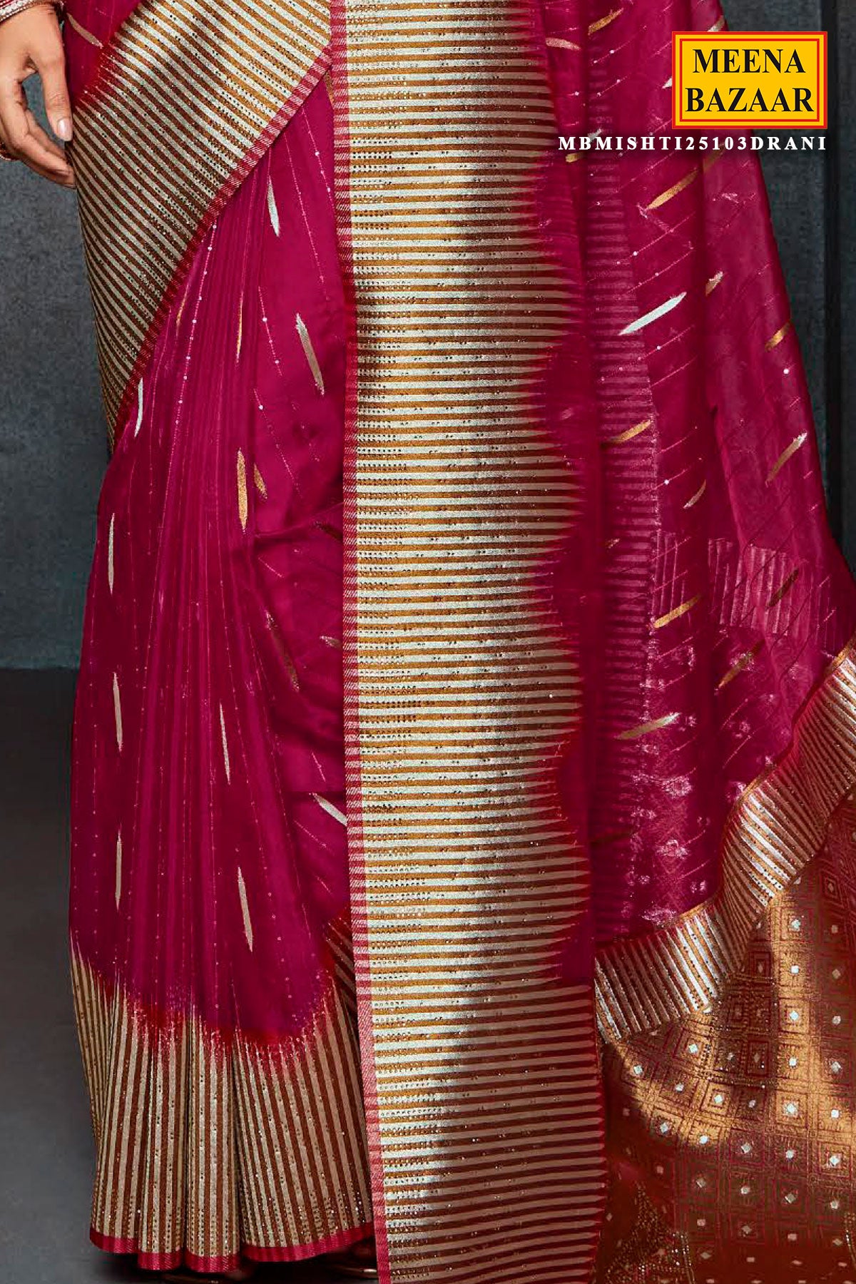 Rani Organza Sequin Embroidered Studded Saree