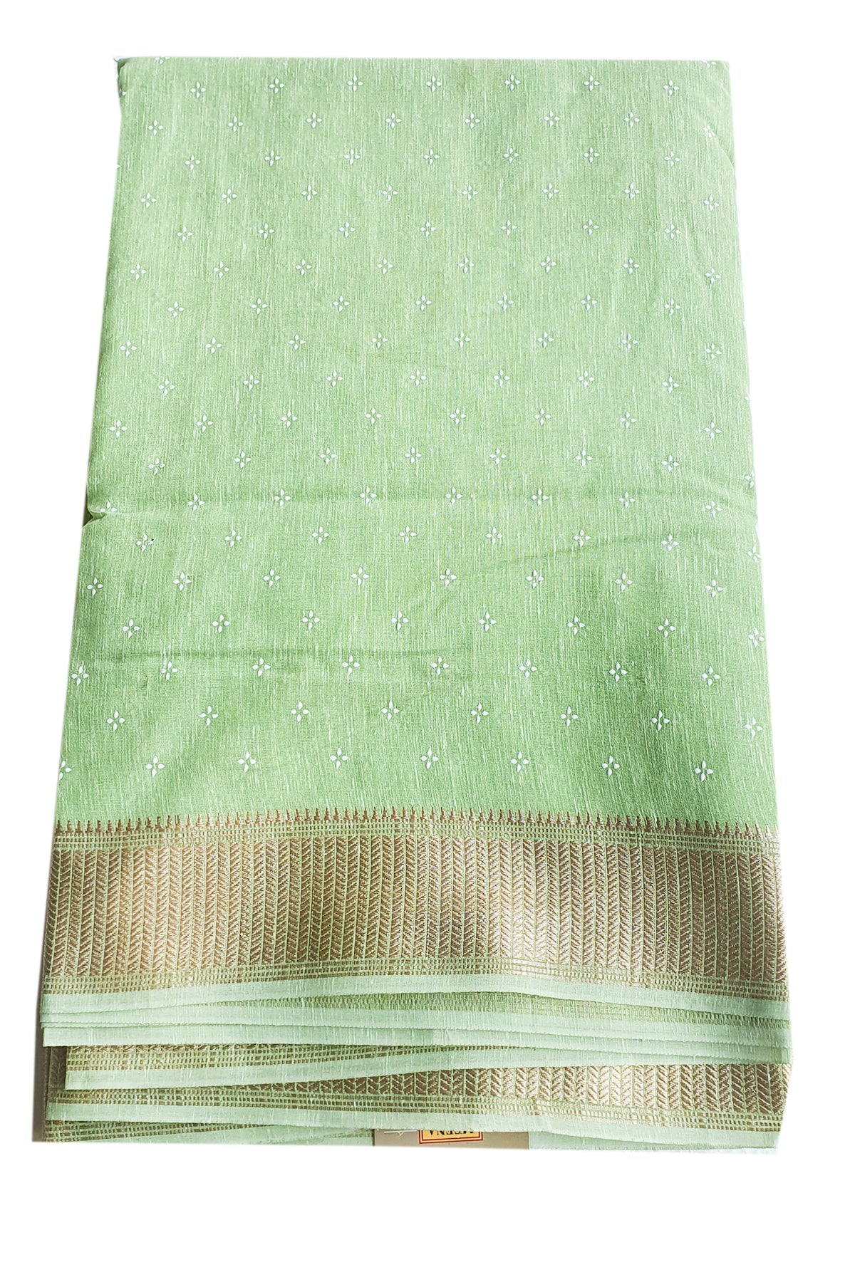 Pista Cotton Blend Zari Woven Saree With Striped Borders