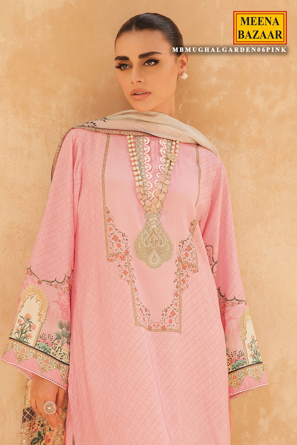 Pink Printed Crepe Silk Resham Thread Embroidered Suit Set