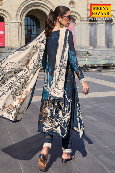 Blue Pashmina Floral Printed Suit Set