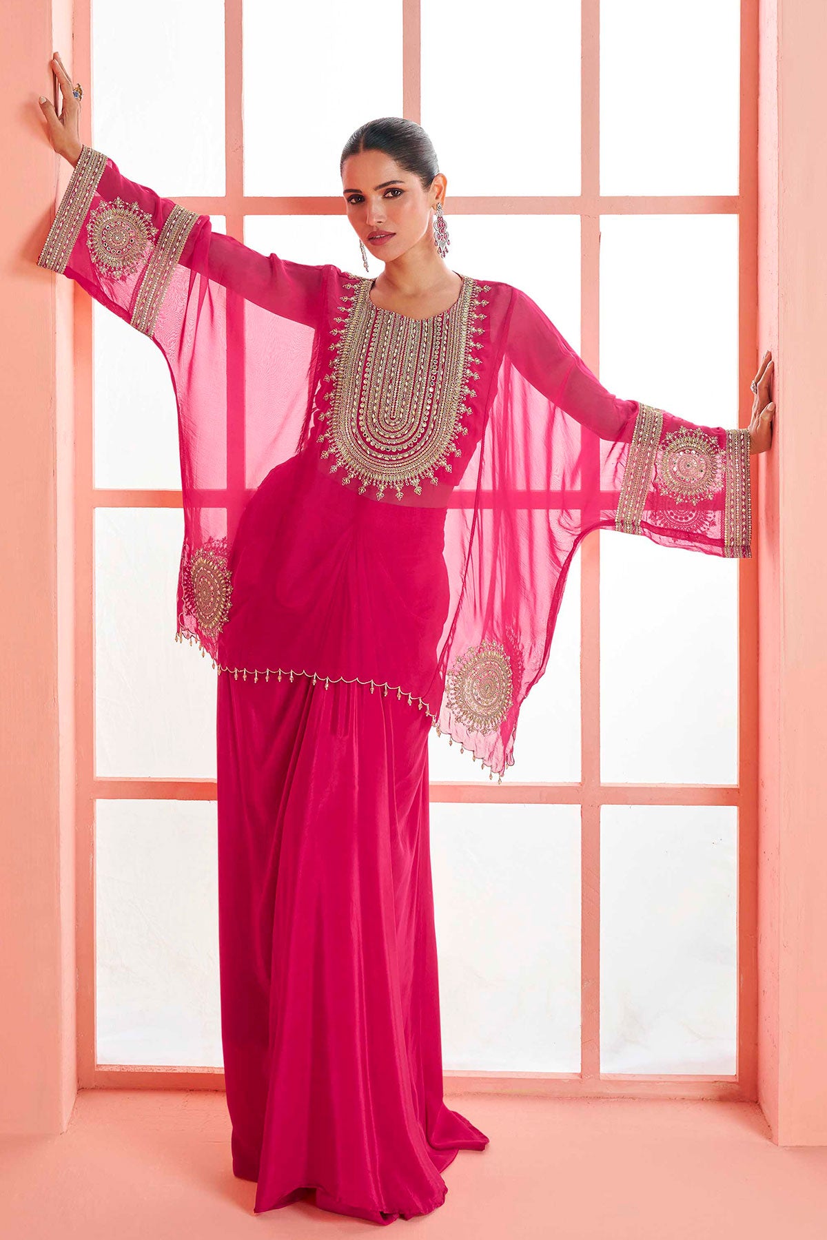 Rani Short Kaftan Set with Zari, Pearl & Mirror Work Stylish Festive Ensemble