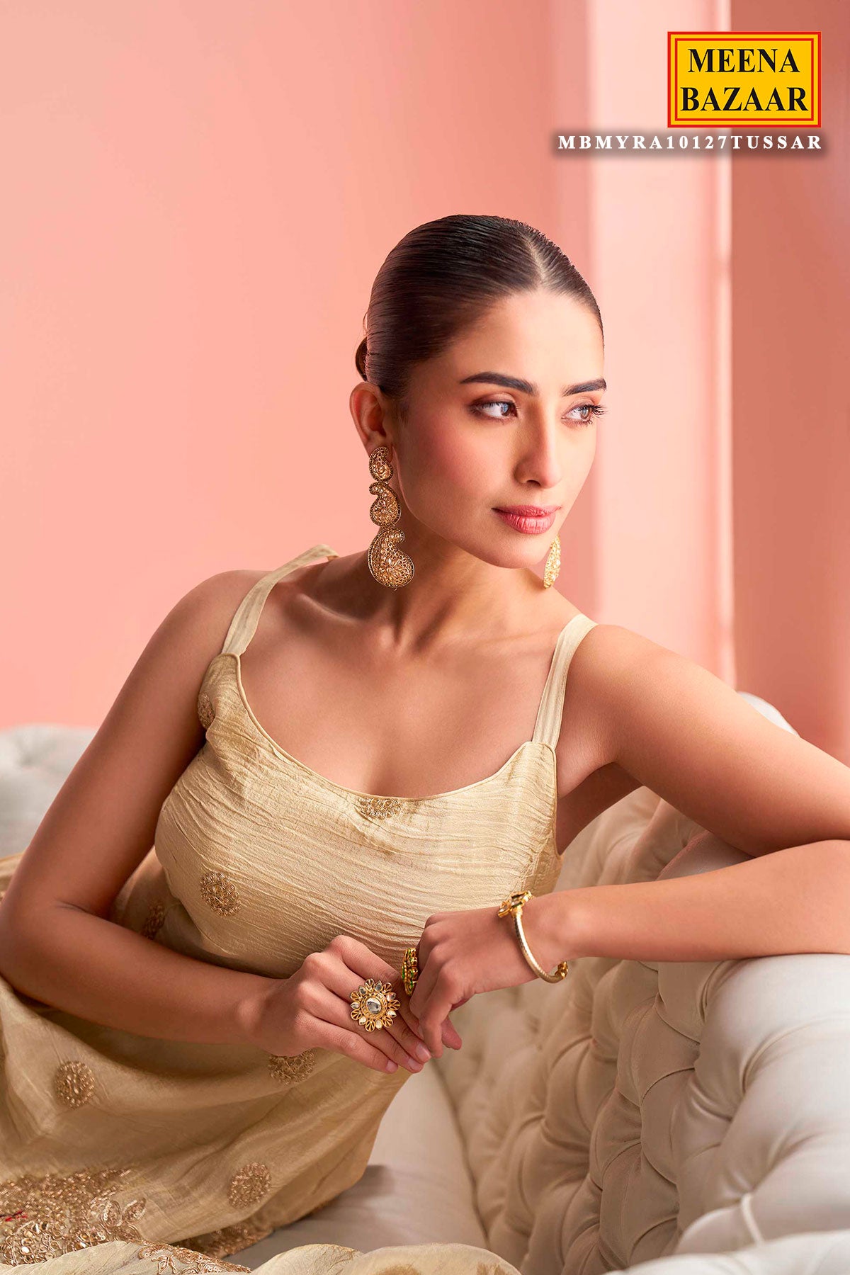 Crushed Tussar Silk Sharara Set Sharara Setith Aari & Gota Work Elegant Festive Ensemble Ready Made Suit