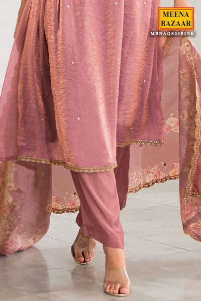 Pink Shimmer Crepe Sequin Embroidered Suit Set