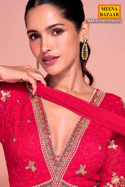 Rani Georgette Embroidered Floor Length Anarkali Gown with Dupatta Elegant Festive & Wedding Wear