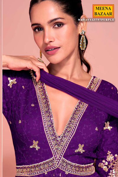 Purple Georgette Embroidered Floor Length Anarkali Gown with Dupatta Elegant Festive & Wedding Wear