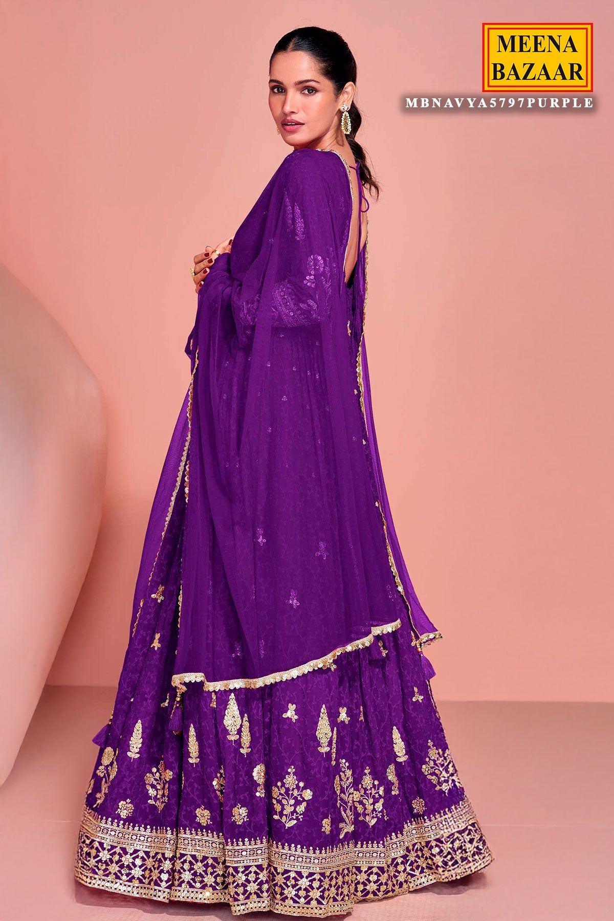 Purple Georgette Embroidered Floor Length Anarkali Gown with Dupatta Elegant Festive & Wedding Wear