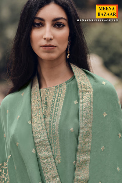 Sea Green Viscose Crepe Woven Embroidered Suit Set