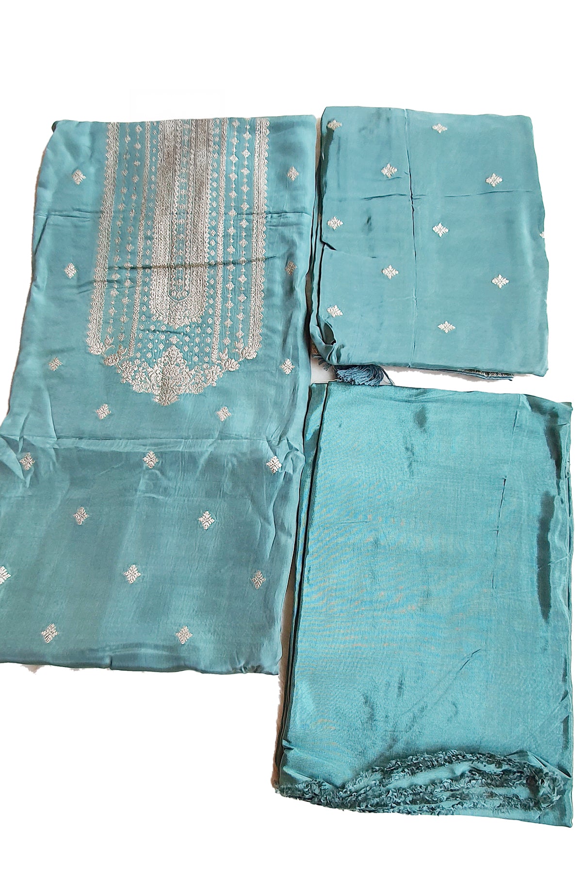 Sea Green Viscose Crepe Woven Embroidered Suit Set