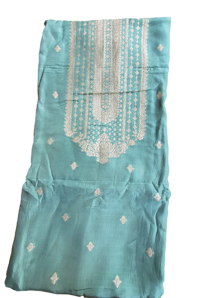 Sea Green Viscose Crepe Woven Embroidered Suit Set