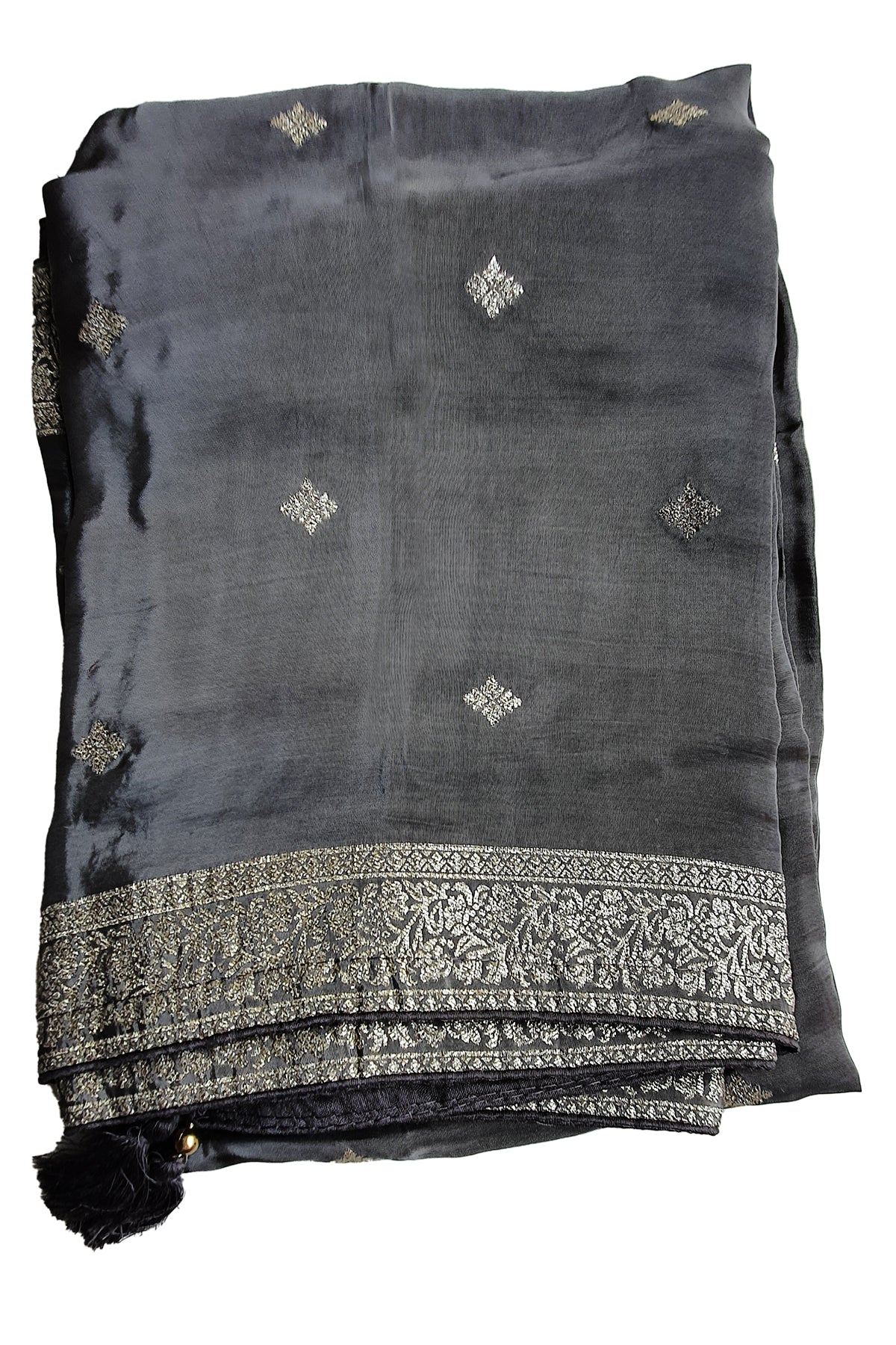 Grey Viscose Crepe Woven Embroidered Suit Set