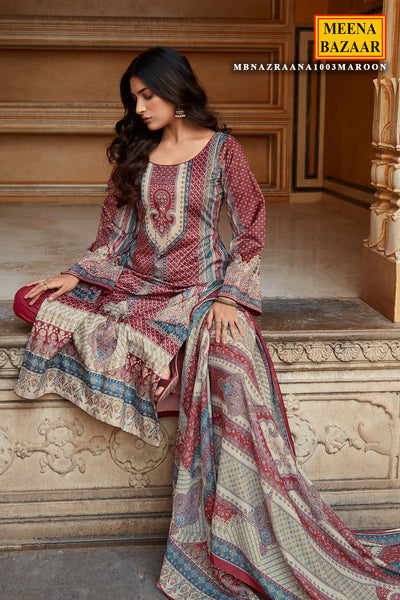 Maroon Pashmina Printed Suit Set