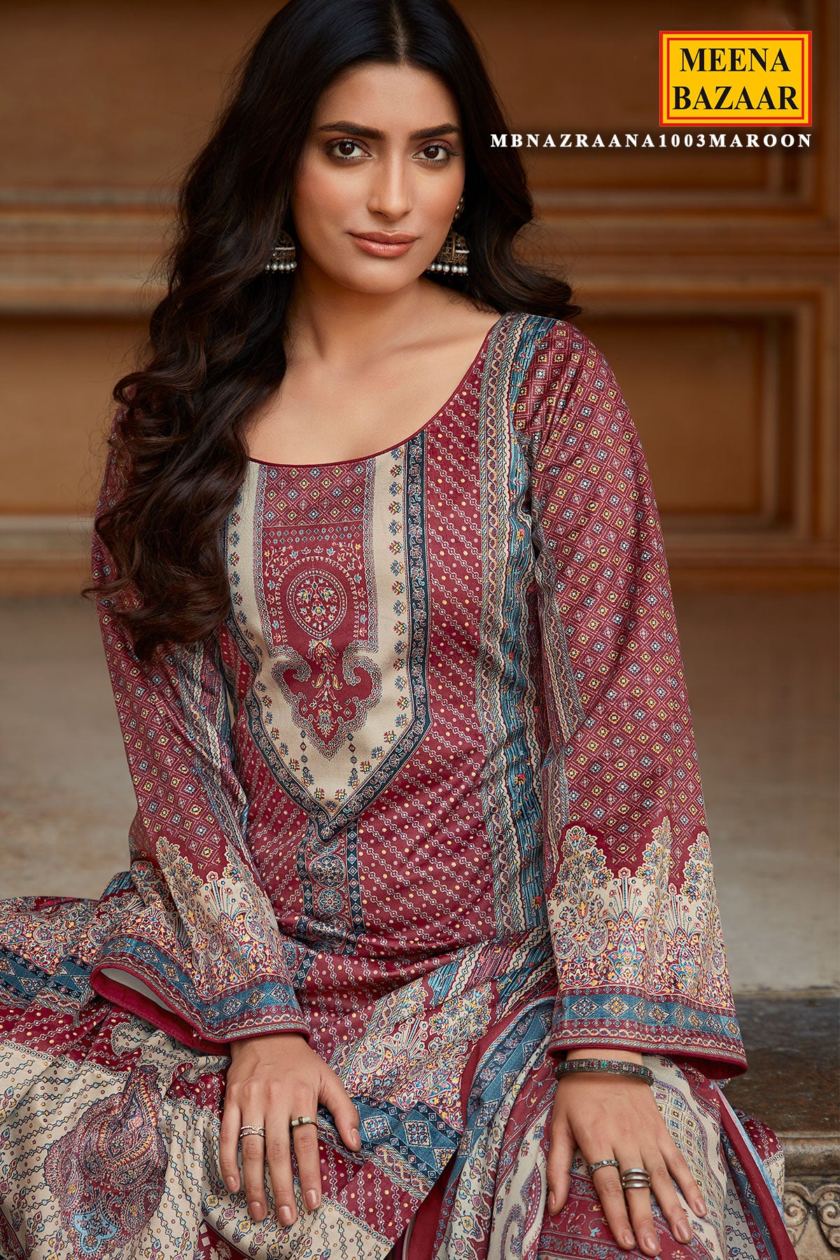 Maroon Pashmina Printed Suit Set