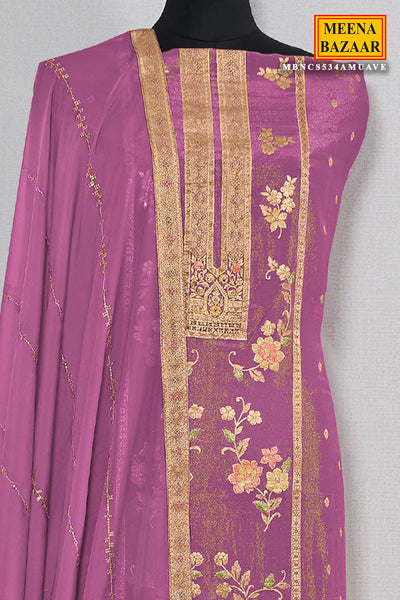 Mauve Silk Blend Floral Jacquard Weaving Suit