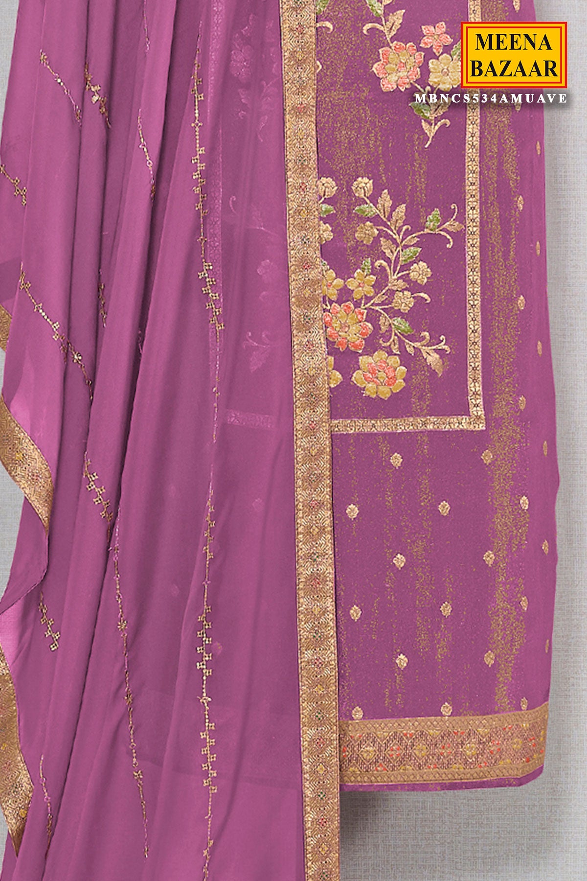 Mauve Silk Blend Floral Jacquard Weaving Suit