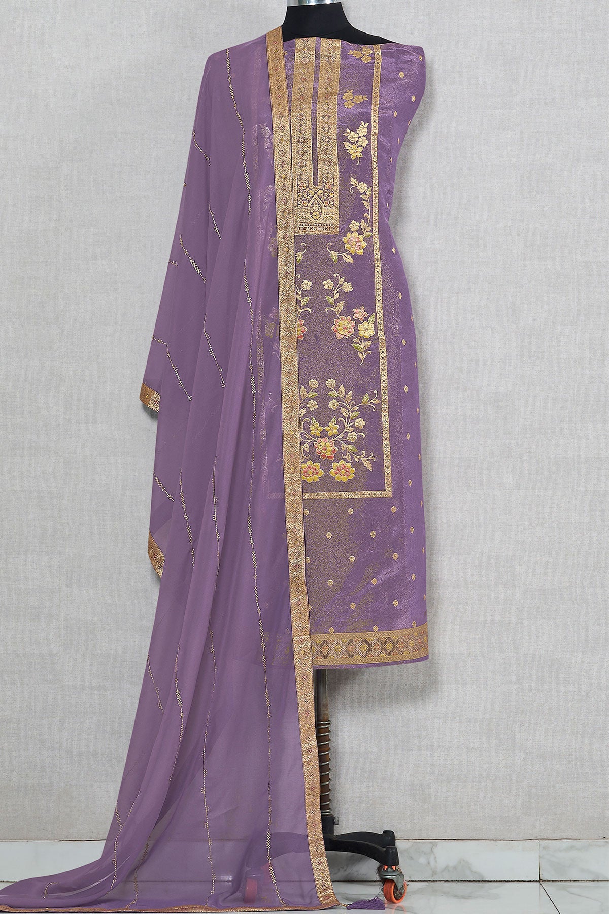 Purple Silk Blend Floral Jacquard Weaving Suit