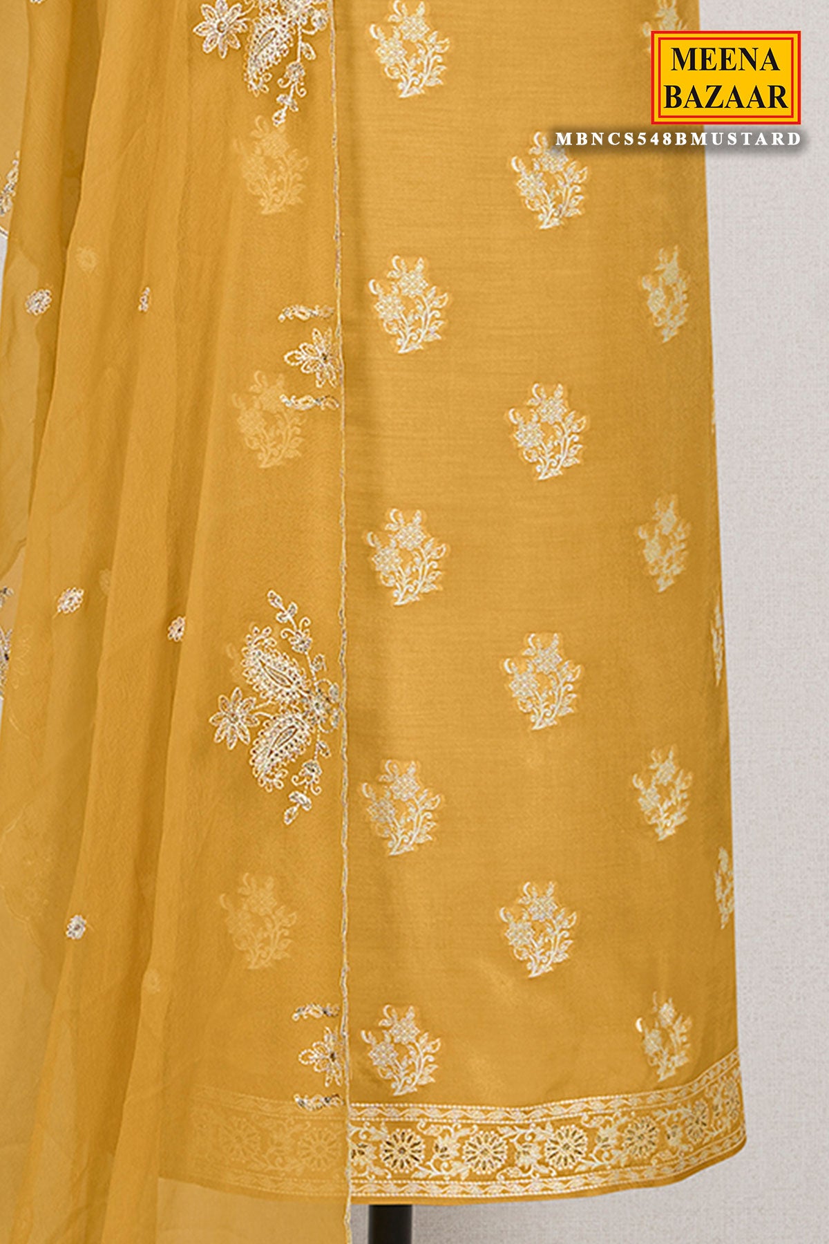 Mustard Muslin Thread Embroidered Suit
