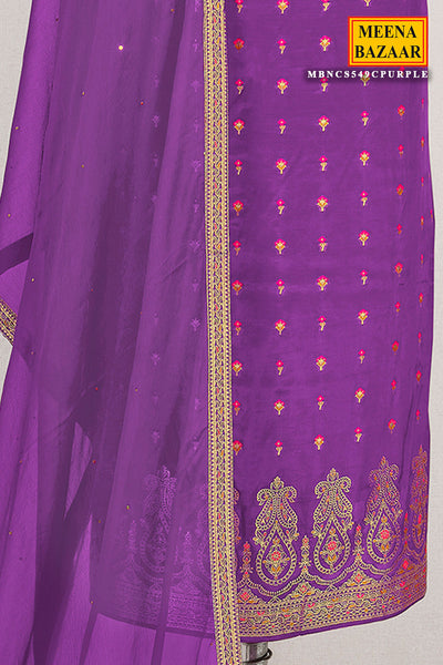 Midnight Purple Muslin Jacquard Weaving Embroidered Suit Set