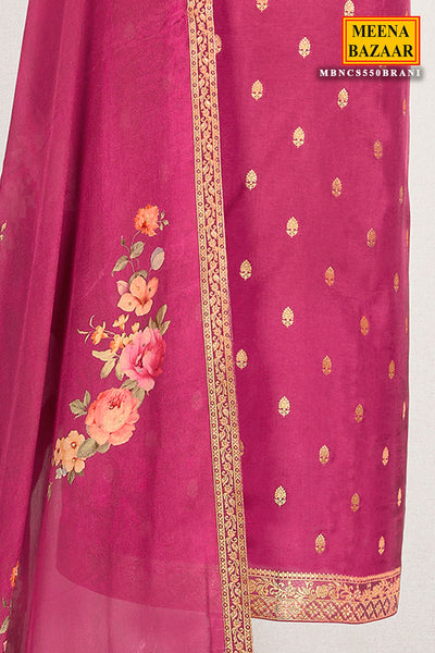 Onion Pink Dola Silk Jacquard Zari Embroidered Yoke Suit Set