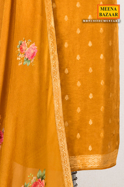 Mustard Dola Silk Jacquard Zari Embroidered Yoke Suit Set