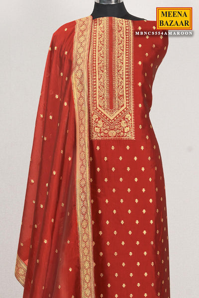 Maroon Jacquard Silk Zari Embroidered Suit Set