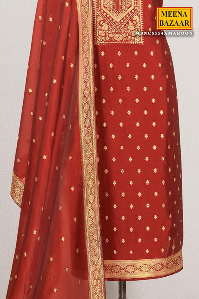 Maroon Jacquard Silk Zari Embroidered Suit Set