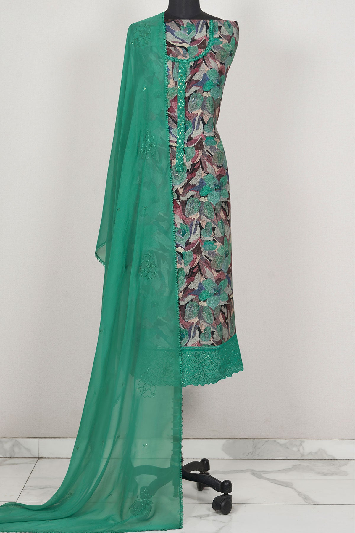 Green Modal Cotton Floral Printed Suit