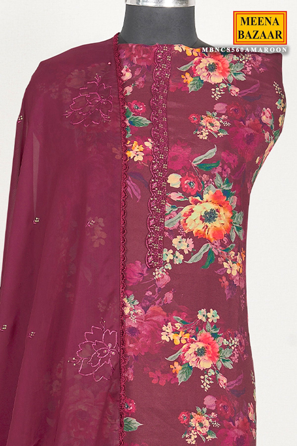 Maroon Modal Cotton Floral Printed Suit