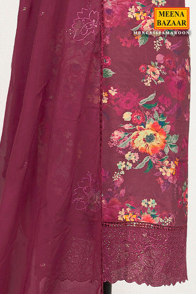 Maroon Modal Cotton Floral Printed Suit