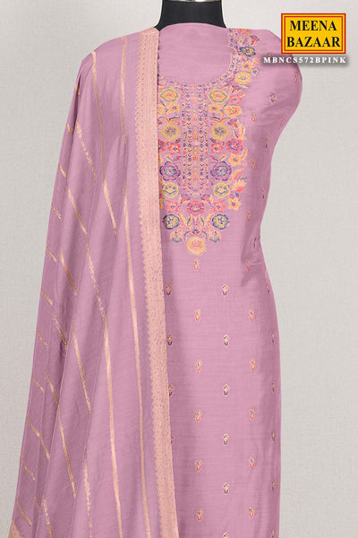 Mauve Muslin Meenakari Printed Unstitched Suit Set