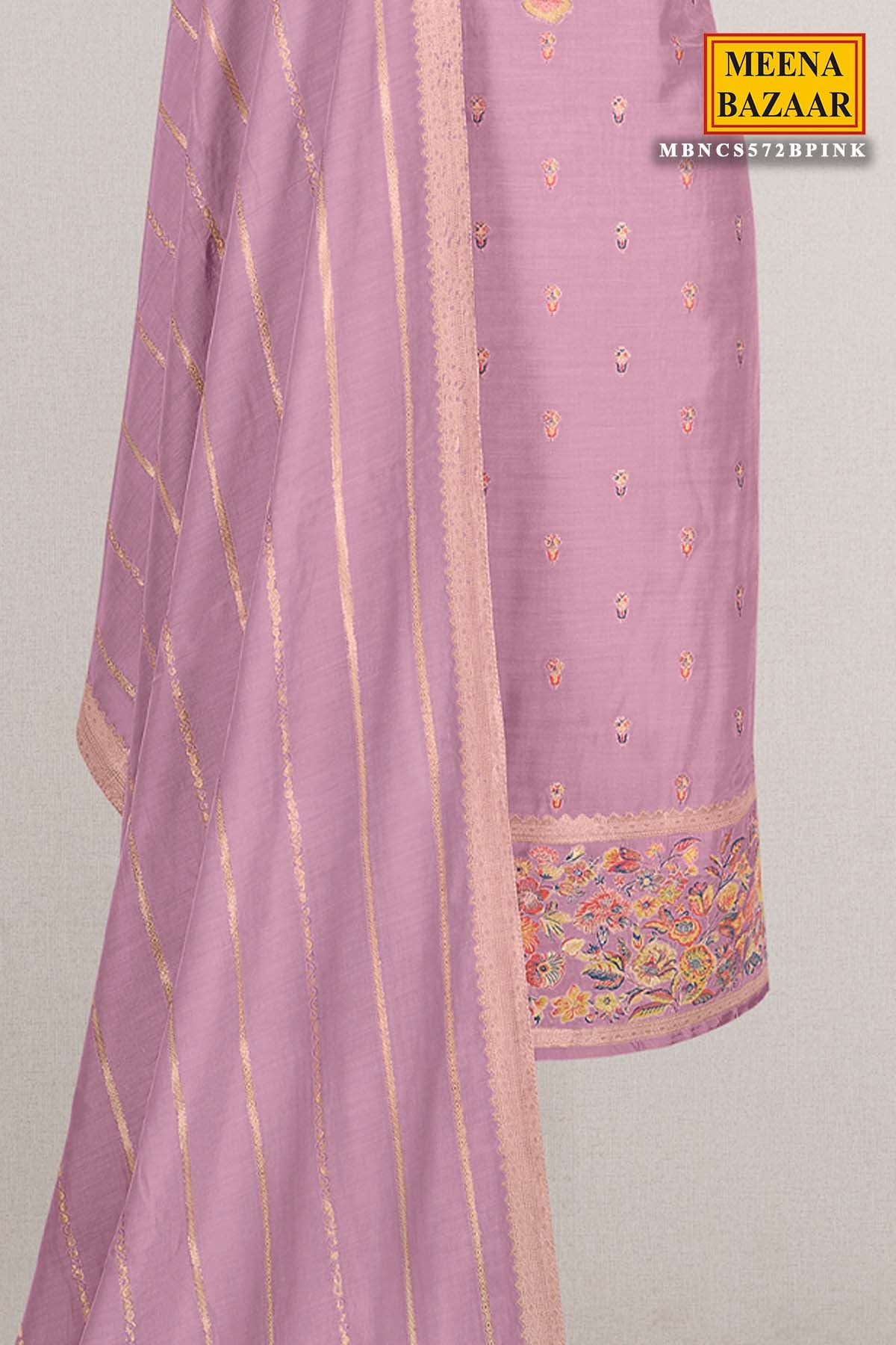 Mauve Muslin Meenakari Printed Unstitched Suit Set