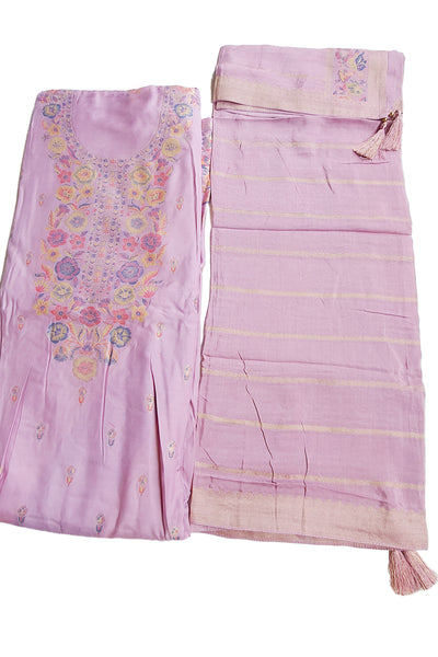 Mauve Muslin Meenakari Printed Unstitched Suit Set