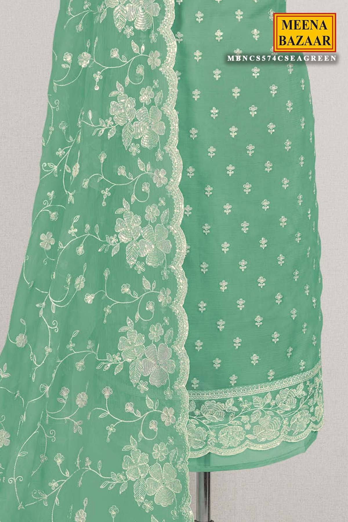 Sea Green Chiffon Silk Thread Embroidered Suit Set