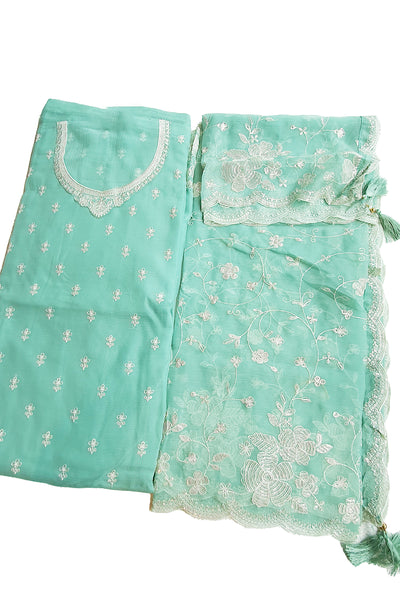 Sea Green Chiffon Silk Thread Embroidered Suit Set