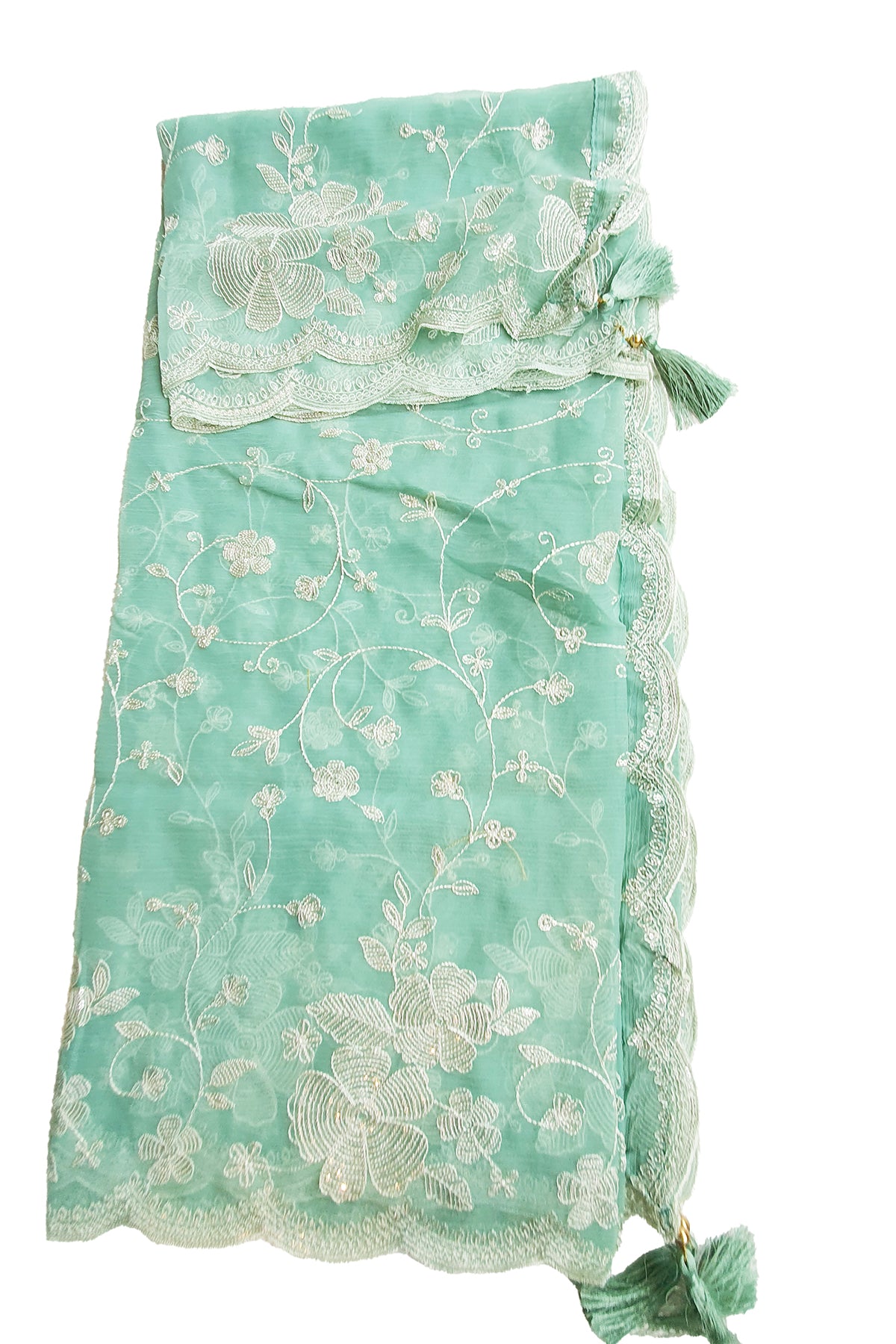 Sea Green Chiffon Silk Thread Embroidered Suit Set