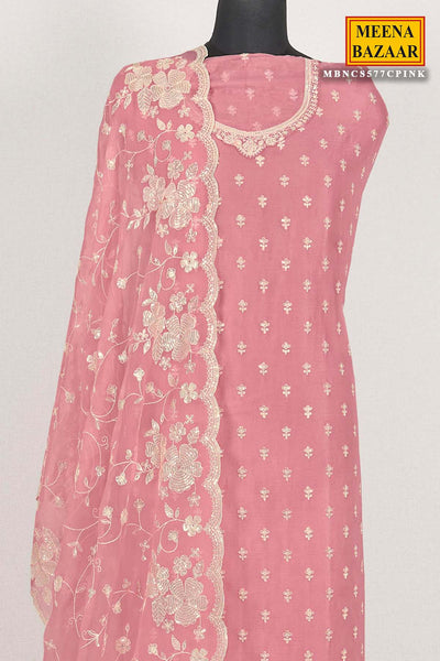 Pink Chiffon Silk Thread Embroidered Unstitched Suit Set