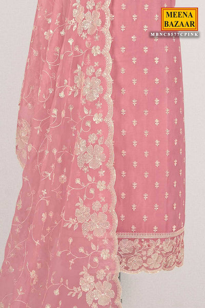 Pink Chiffon Silk Thread Embroidered Unstitched Suit Set