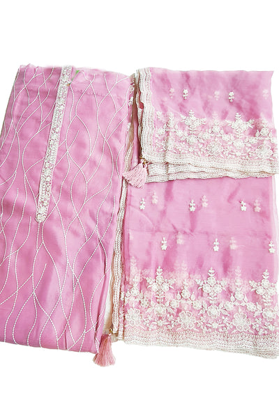 Pink Chiffon Silk Thread Embroidered Unstitched Suit Set