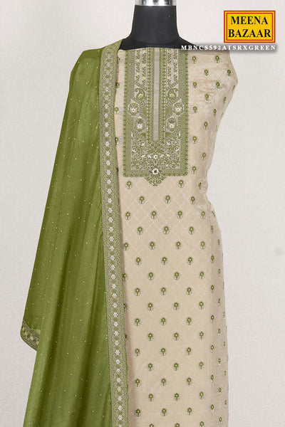 Tussar Green Blended Silk Zari Sequin Embroidered Suit Set