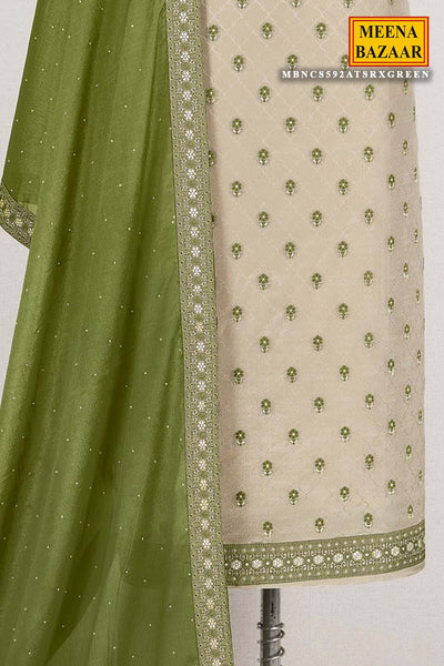 Tussar Green Blended Silk Zari Sequin Embroidered Suit Set
