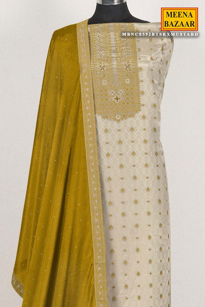 Tussar and Mustard Blended Silk Zari Sequin Embroidered Suit Set