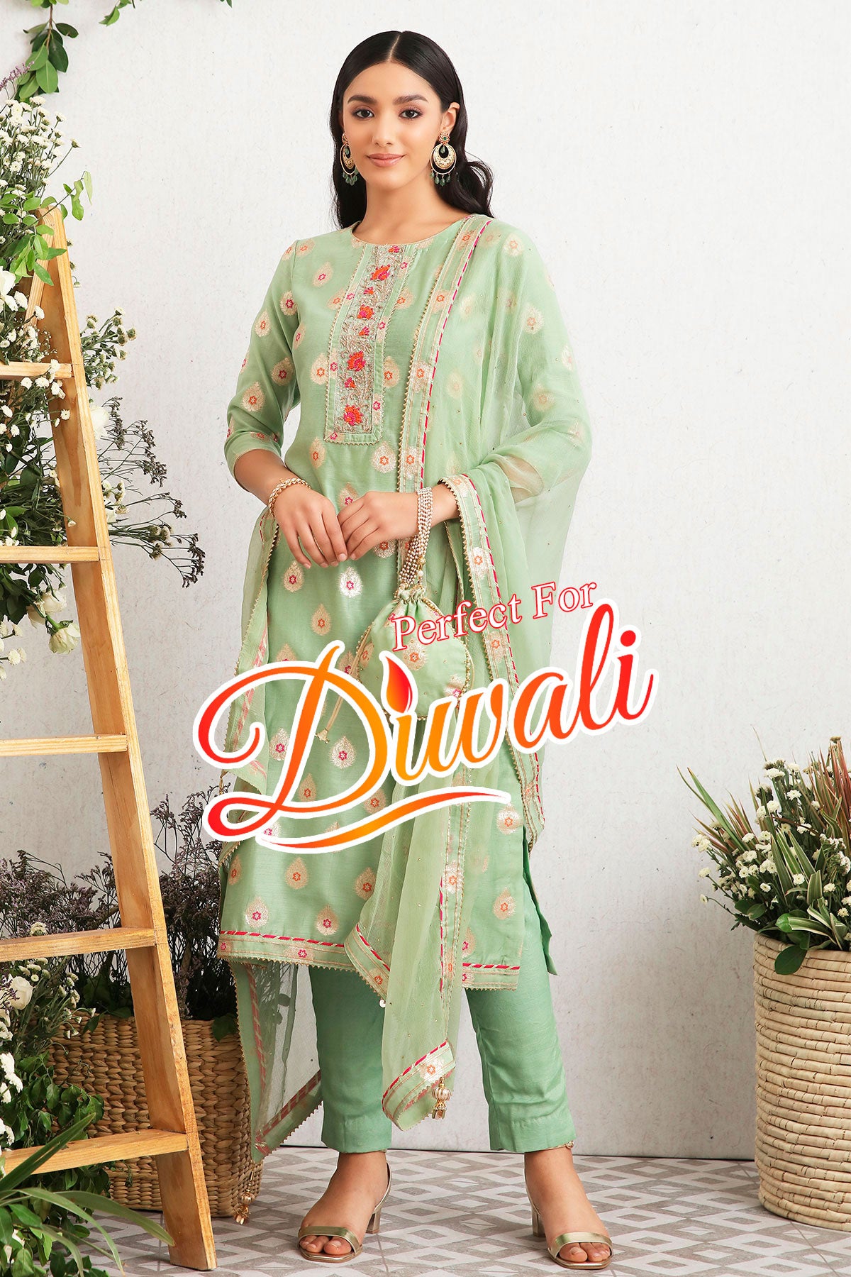 Pista Embroidered Chanderi Suit-set