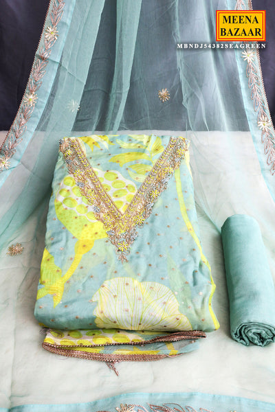 Sea Green Georgette Floral Printed Pearl Embroidered Suit Set