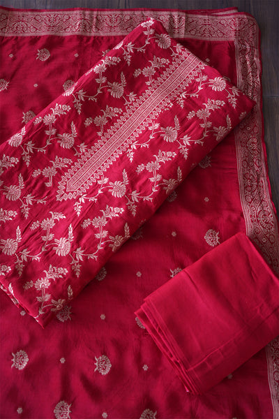 Red Blended Silk Zari Woven Suit Set